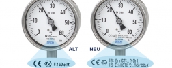 Vergleich neue und alte Norm eines Zeigerthermometers mit Lupenbild