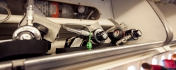 Closeup view of oxygen cylinders at aircraft